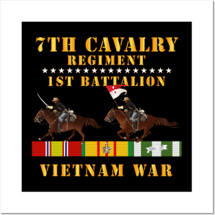 1st Battalion,  7th Cavalry Regiment - Vietnam War wt 2 Cav Riders and VN SVC Posters and Art